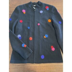 JSS Woman Knit Wear Blazer S Black/Embroidered colorful circles Wool blend USA